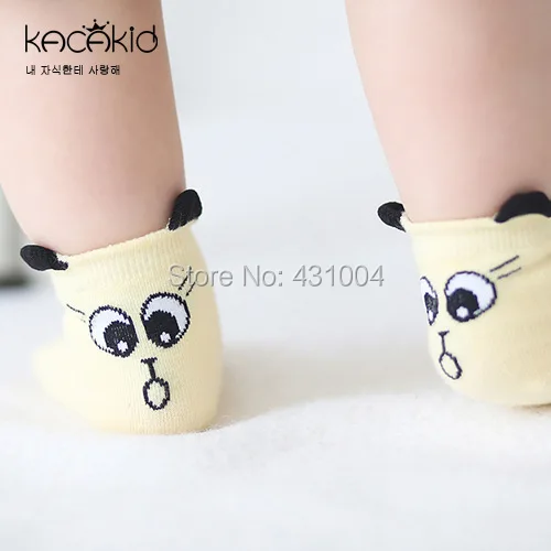 Kacakid/Хлопковые носки для новорожденных нескользящие носки с ушками для мальчиков и девочек, с героями мультфильмов, большеглазая кошка носки для младенцев
