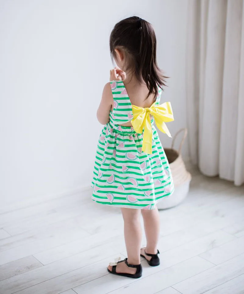 Dresses for babies Girls Summer Clothing,Girl Stripe Dress Kids Watermelon Dress Back V Big Bow Dress Kids Cotton Vest dress Children Clothes polka dot dress