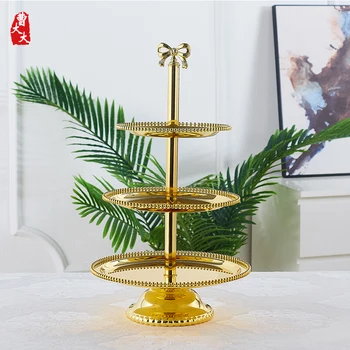 

Golden three-layer cake stand wedding cup cake display stand fruit plate