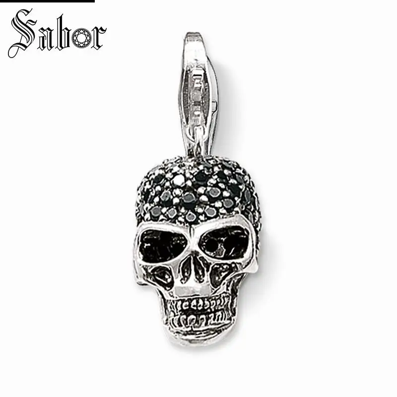 

thomas Pave Skull Charm, gifts Rebel Jewerly For Women,2019 Gift 925 Sterling Silver & Zirconia jewellery charms