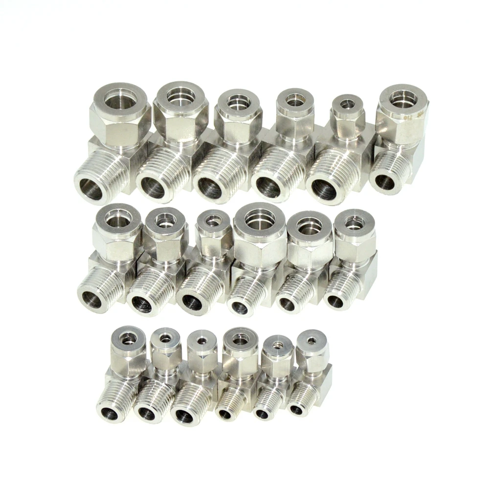 

Stainless Steel 304 Elbow 1/4" 1/2" PT NPT Male Thread 8mm 10mm 12mm 1/4" 1/2" Double Ferrule Tube Compression Fitting Connector