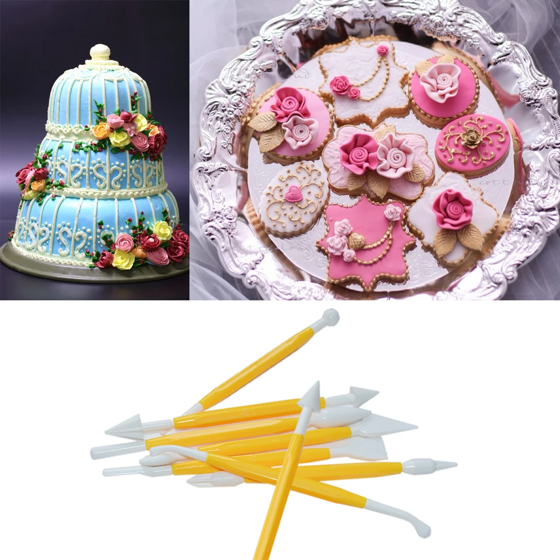 

8pcs/Lot 16 Patterns Sugar Craft Clay Fondant Cake Pastry Carving Cutter Flower Clay Modelling Modelling Baking Decorating Tools