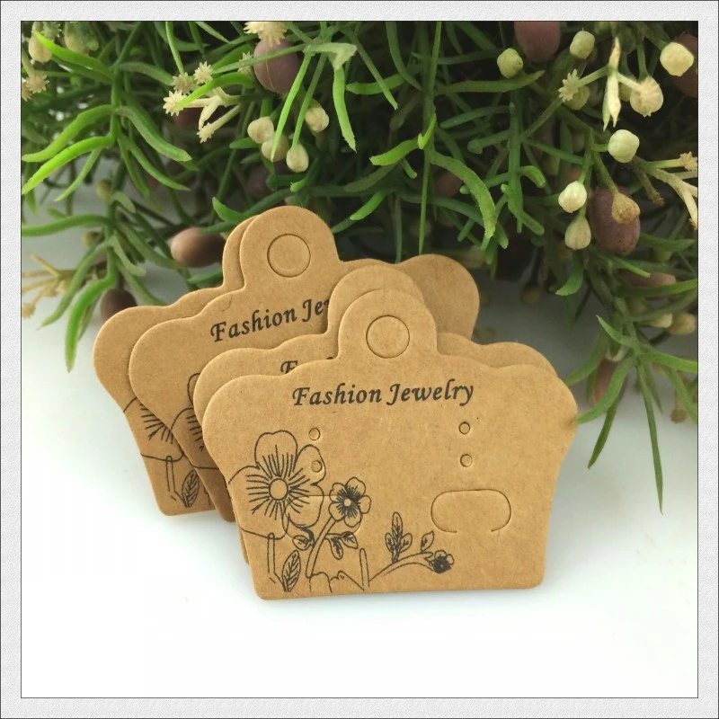 La Única tarjeta de embalaje pendientes personalizada! 500 piezas de papel marrón con estampado de flores, joyería, pendientes, tachuelas, tarjetas embalaje de exhibición|earring packaging cards|packaging cardscustom earring -