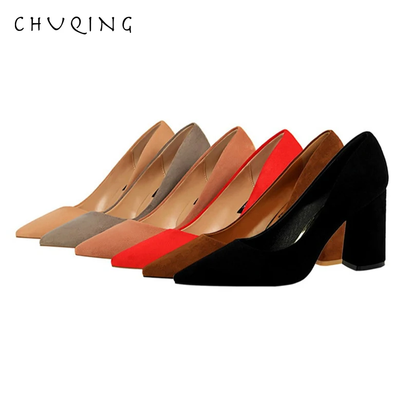  CHUQING Simple Thick with High-heeled Professional OL Was Thin Women's Shoes High-heeled Shoes