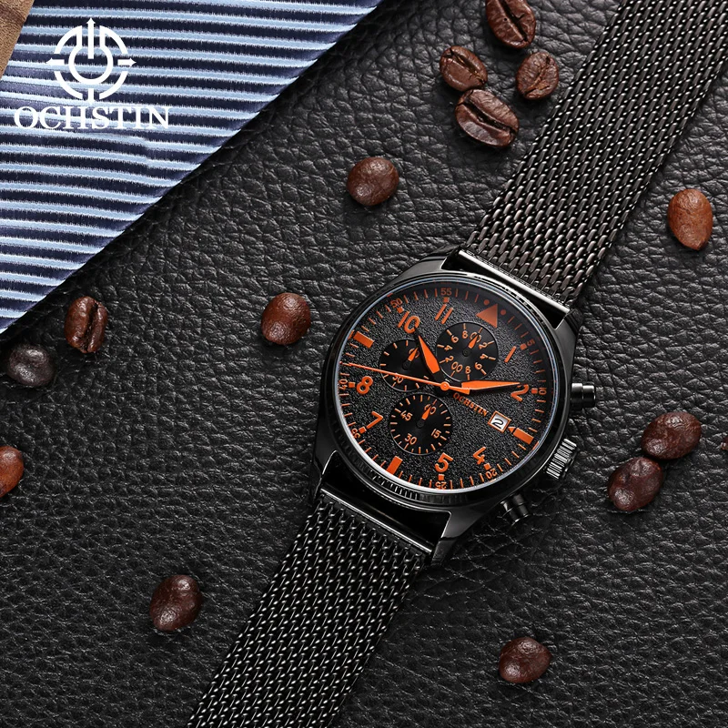 Tanie OCHSTIN męski zegarek luksusowej marki siatki ze stali nierdzewnej czarny sport zegarek na rękę męski chronograf Relogio Masculino Hodinky zegar