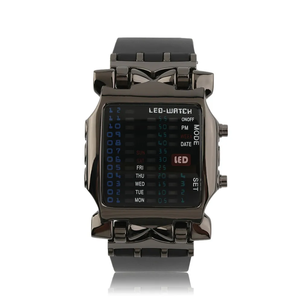 2021 New Fashion Men Outdoor Sport LED Digital Binary Watches Popular Square Dial Uisex  Rubber Band Casual Wrist Watch Relogio