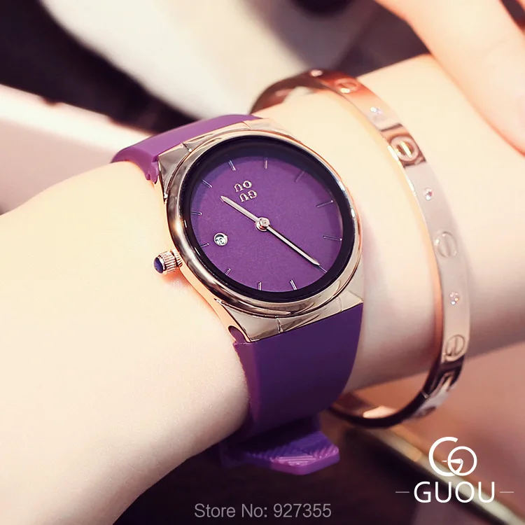 Часы для женщин 2019 GUOU Роскошные брендовые модные силиконовый ремешок Дата повседневное Любители кварцевых часов Спорт relojes mujer платье для