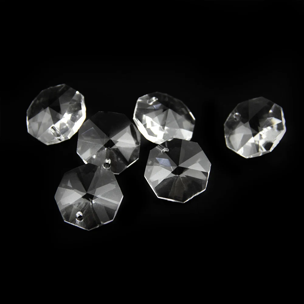 200 шт/партия, 14 мм прозрачные Восьмиугольные кристаллы в 1 отверстие для свадебных нитей и люстр из бисера, K9 стеклянные бусины