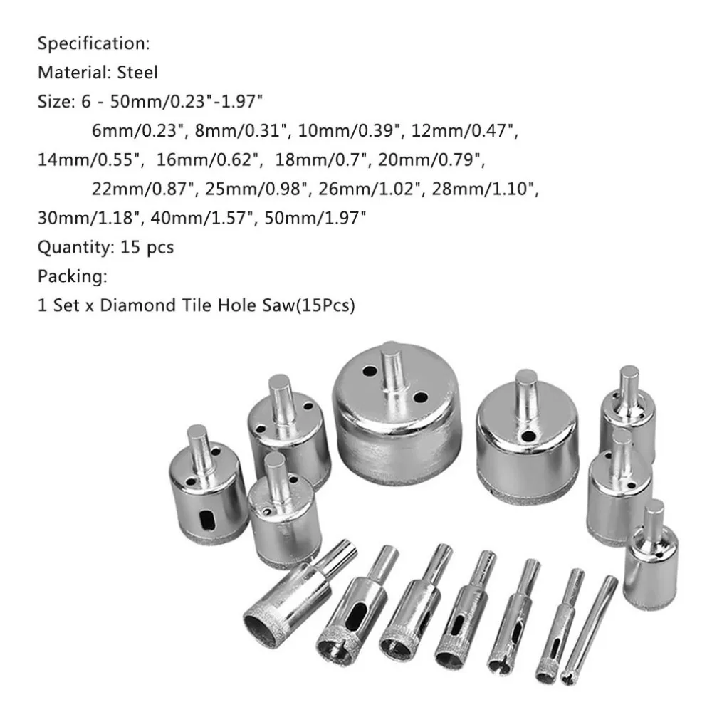 15 шт./компл. из нержавеющей стали стеклянный пробойник инструмент алмазное отверстие открывалка Мраморное сверление в плитке отверстие