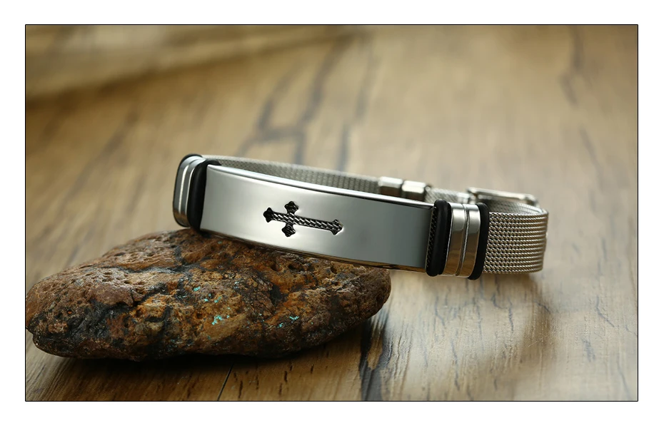 Meaeguet Stainless Steel Cross Bible Charm Bracelet Wristband For Men Adjustable Watch Bands Bracelet Christian Jewelry (4)