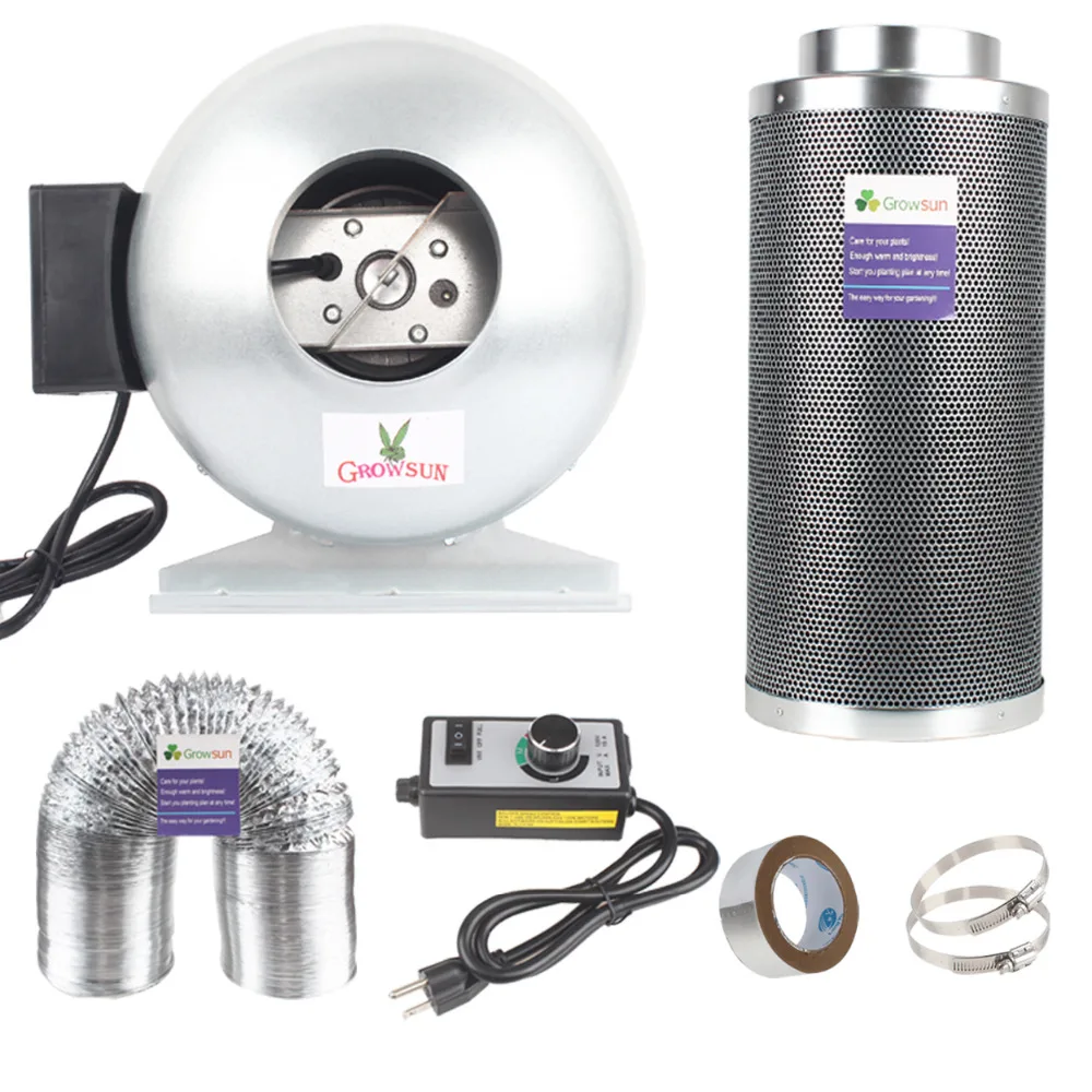 Growsun Low Noise and Efficient Odor Control Inline Fan Carbon Filter