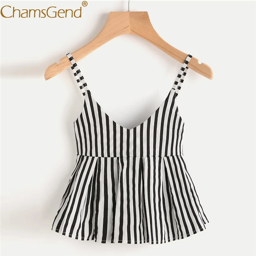 

Women Sexy V Neck Striped Camis Fashion Summer High Waist Crop Top Woman Girls Holiday Beach Tops Shirts 90228