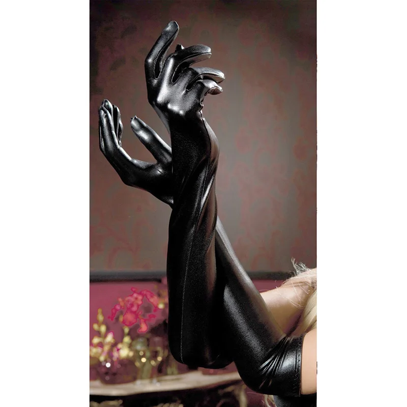 Сексуальные женские кожаные эластичные кружевные длинные чулки, вечерние облегающие носки, чулочно-носочные перчатки, необычные женские специальные экзотические новые - Цвет: gloves black