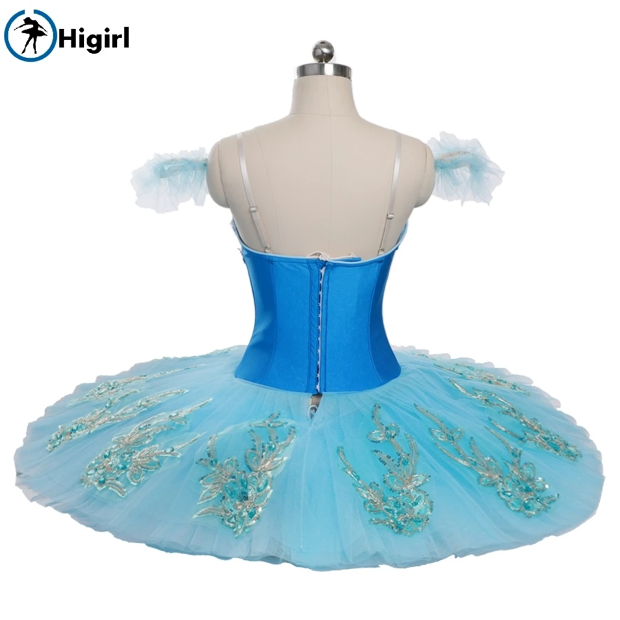Women Blue Swan Lake Professional Pancake Tutu Blue Girls Performance Competiton Pallter Tutus Child BT9142B