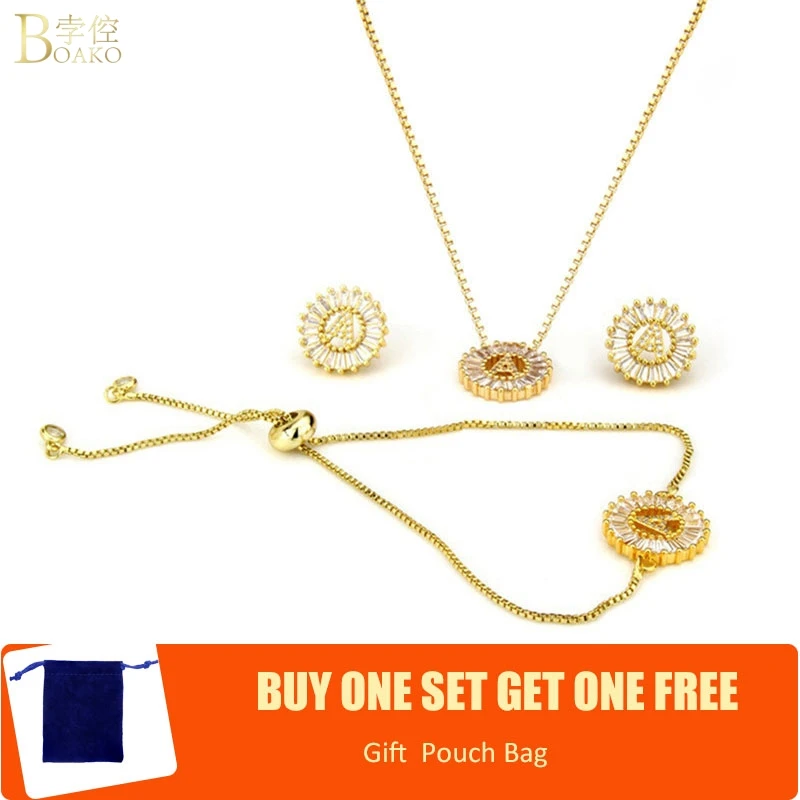 

BOAKO Birthday Gift 26 English Capital Letter Jewelry Set Women Crystal Initial Letters Bracelet Earrings Pendant Necklace Z5