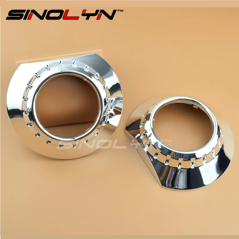

E46-R Extended ZKW Style Universal Retrofit Bezels Shrouds Mask Hoods For 3 inches HID Bixenon Projector Lens, Chrome Finish