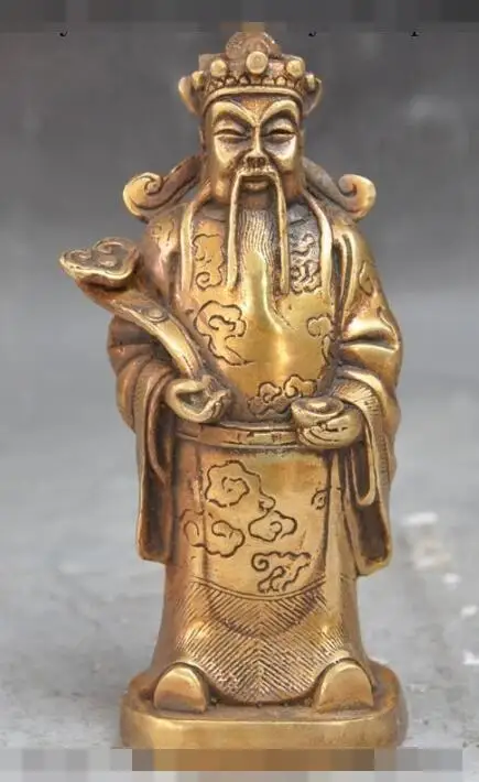 

S00549 6"chinese folk bronze gilt yuanbao ruyi happy Mammon wealth god buddha statue (B0328)