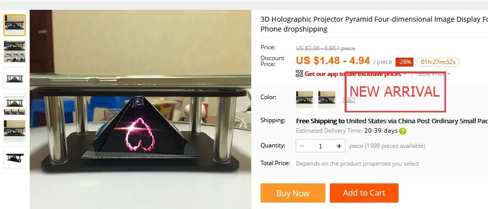 Прямая поставка 3D Голограмма Пирамида дисплей проектор видео Стенд Универсальный для смартфонов JLRJ88