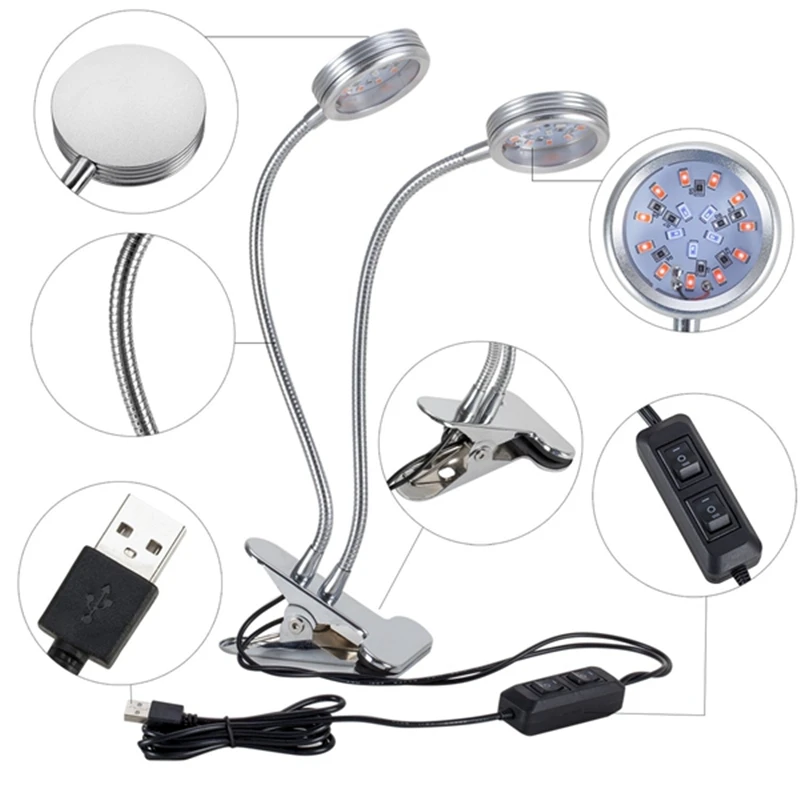

Mising 14W Led Grow Light Dual Head Clip Flexible Gooseneck Dimmable LED Grow Light for Hydroponics Indoor Plant Flower
