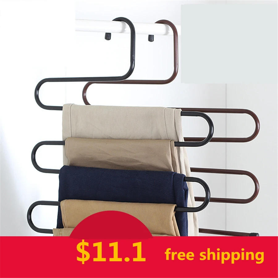 Mens S type Pants Hangers Holders For Trousers Space Saveing Coat Clothes Storage Metal Magic