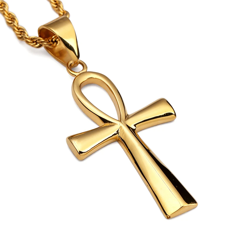 

Golden Egyptian Iverson Ankh Keys Crossing Necklaces Men Women Hip Hop Chains Bling Pendants Steel Party Jewelry