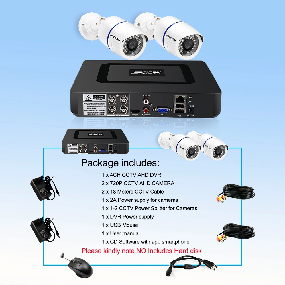 Saqicam 4CH 720P камера безопасности системы 1080N AHD DVR гибридный 2 шт 1200TVL Открытый всепогодный CCTV камера s комплект видеонаблюдения