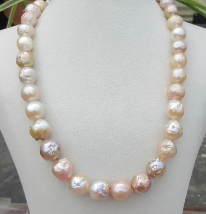 

18INCH GORGEOUS! Natural multicolourSOUTHSEA 12mm Kasumi Pearl Necklace 925 silverCLAS
