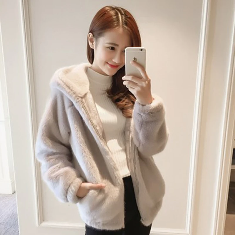 Lungh Vestiti Faux Del Più Donne Inverno pink Maniche Cappotto Di Rivestimento Il Giacca Caldi Modo Cappuccio grey Della A Con Formato Delle White Pelliccia p4qvYWCRwq