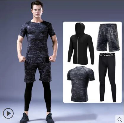 

Men's Compression Running Tracksuits Set Four Equipment Men's Jackets Shorts and Leggings for Jogging Fitness Gym Tights Set