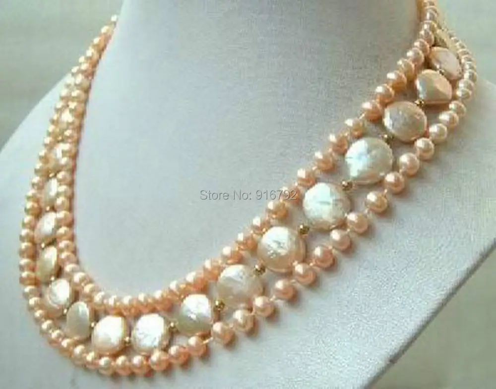 

free P&P ***** Women's Jewelry Elegant 3 row coin pearl necklace