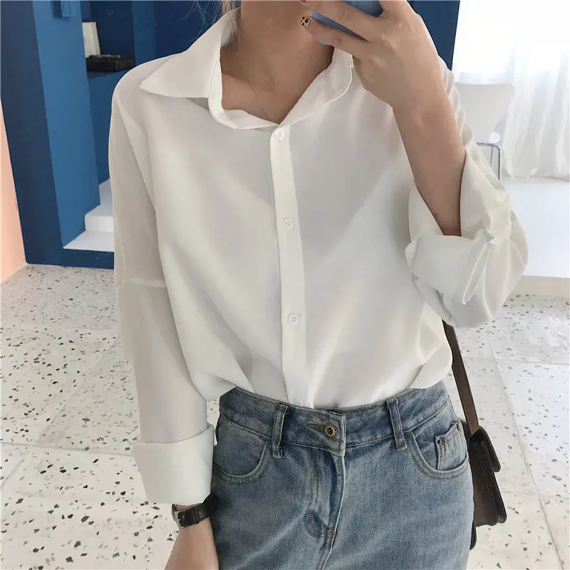 

HziriP New Sunscreen Elegant Solid Thin Summer 2019 Loose Casual Vintage Fashion Solid Full-Sleeved Tops Retro Free Women Shirts