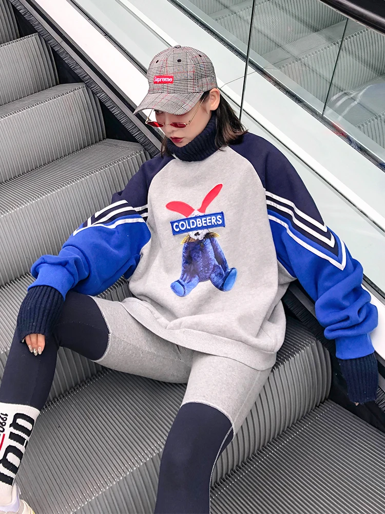 Cartoon Rabbit Plus Velvet High Collar Female Loose Spring Autumn Thai Tide Lazy Wind Color Women Casual Hoodies Cartoon Rabbit Plus Velvet High Collar Female Loose Spring Autumn Thai Tide Lazy Wind Color Women Casual Hoodies