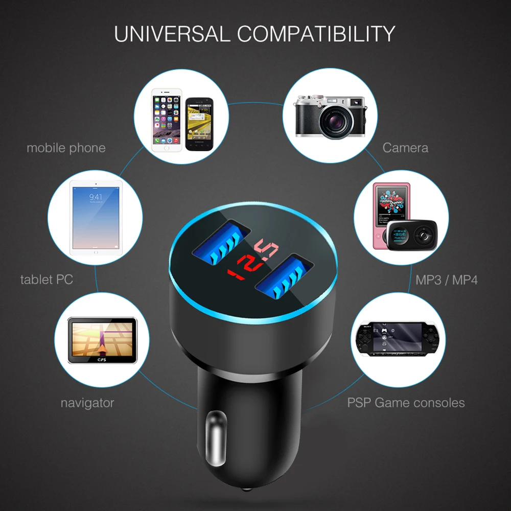 Универсальное автомобильное зарядное устройство с двумя Usb, 5 В, 3,1 А, светодиодный дисплей, автомобильное зарядное устройство для телефона Xiaomi, samsung S8, iPhone X, 8 Plus, планшет и т. Д
