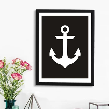 

SURELIFE Black and White Anchor Canvas Painting Scandinavian Wall Art Pictures Poster Print Gift Kids Room Home Decorations