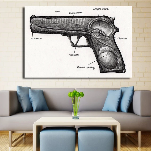 Moderne Abstracte Doek Poster Zwart wit Schilderen Gun Pictures ... Moderne Abstracte Doek Poster Zwart wit Schilderen Gun Pictures ...