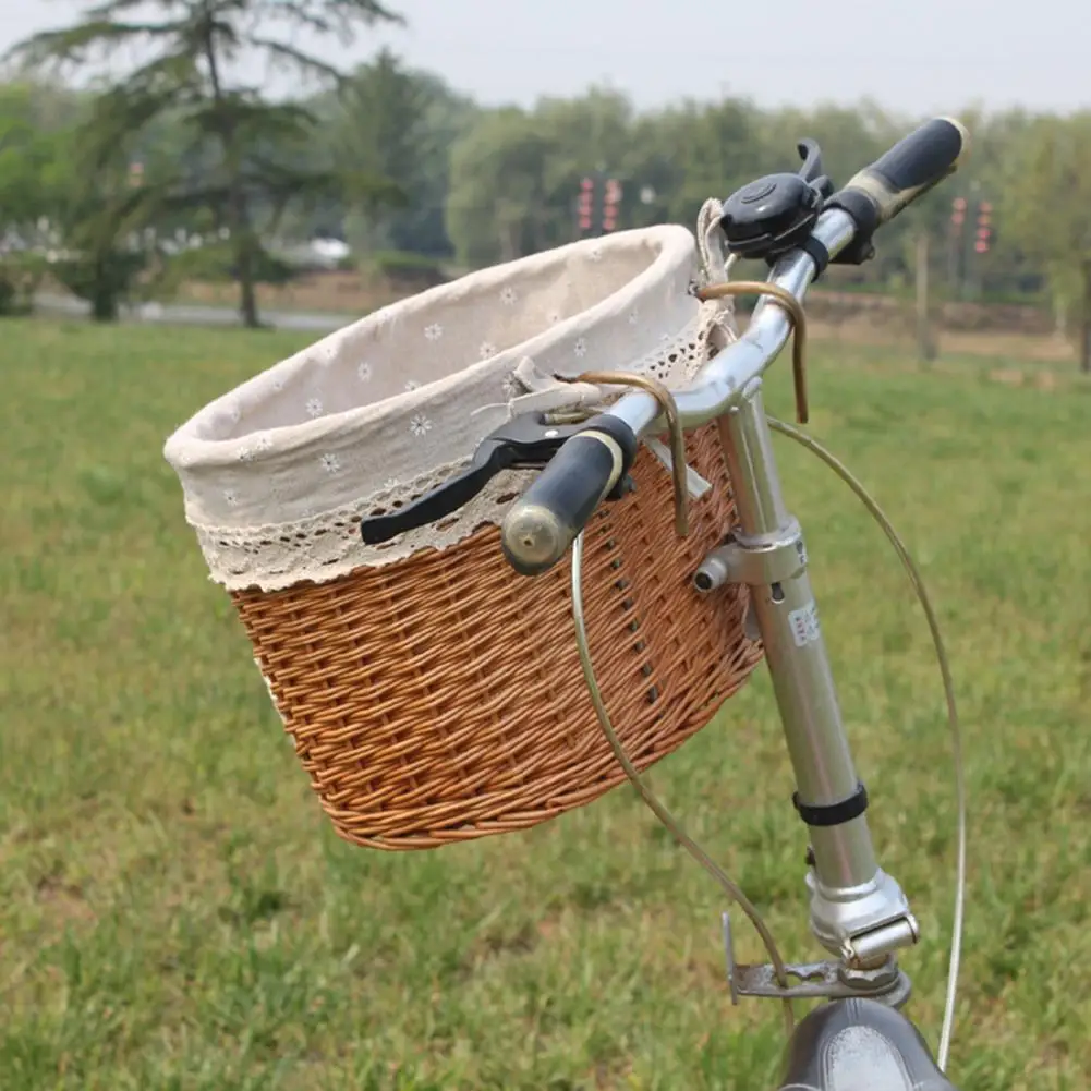 Cheap Linen Lining Bicycle Basket Folding Wicker Front Handlebar Bike Basket Electric Bicycle Basket 3