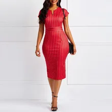HGTE офисное женское платье в красную полоску, женское облегающее винтажное платье с разрезом сзади и высокой талией, летнее женское платье-карандаш миди с коротким рукавом