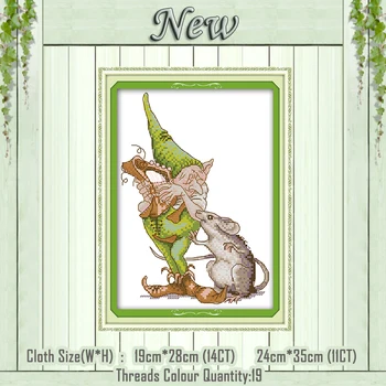 

Green elf and Big Mouse diy painting counted printed on the canvas DMC 11CT 14CT kits NKF Cross Stitch embroidery needlework Set