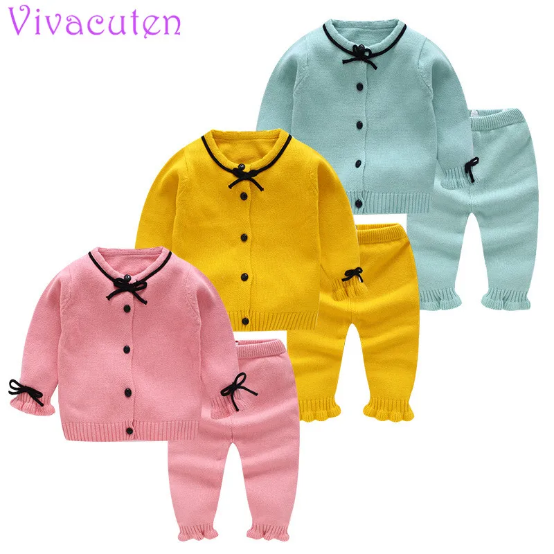 

New Infant Toddler Newborn Baby Girls Knitted Sets Outfit Clothes Sweaer Tops + Pants 2Pcs Sets Baby Boys Clothes