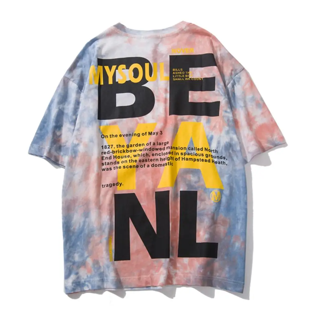 

Big Letter Print T-shirts Men 2019 Summer Tie Dyeing Cotton Casual Streetwear Short Sleeve Hip Hop T-Shirt Tees