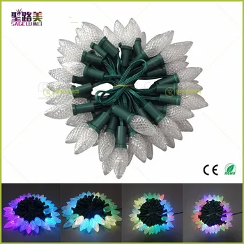 

Wholesale 500pcs 10lot C7/C9 DC12V WS2811 addressable RGB Full color LED Christmas pixel string light green wire waterproof IP68