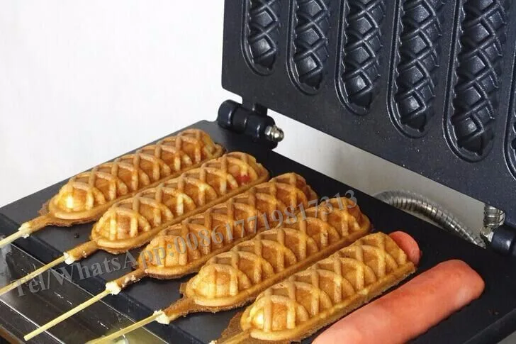 Commercial gas 4pcs Crispy corn hot dog Waffle maker/Hot dog machine/French Muffin sausage Machine