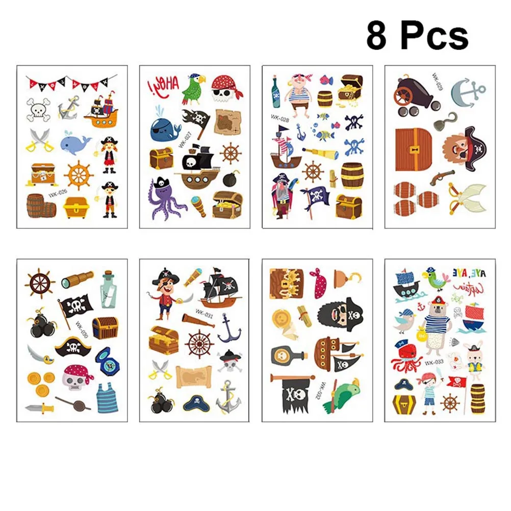 

8PCS Exquisite Durable 3D Cartoon Nontoxic Portable Tattoo Sticker Pirate Sticker for Baby Children Kids