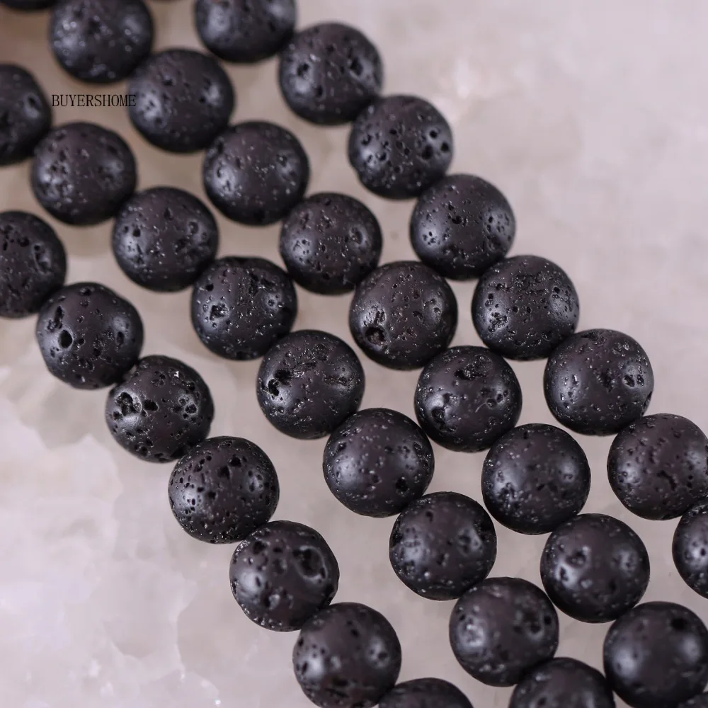 Natural 8MM Black Volcanic Lava Beads Stone Round Loose Volcanic-Stone String 15inches(47 beads) A632 | Украшения и аксессуары
