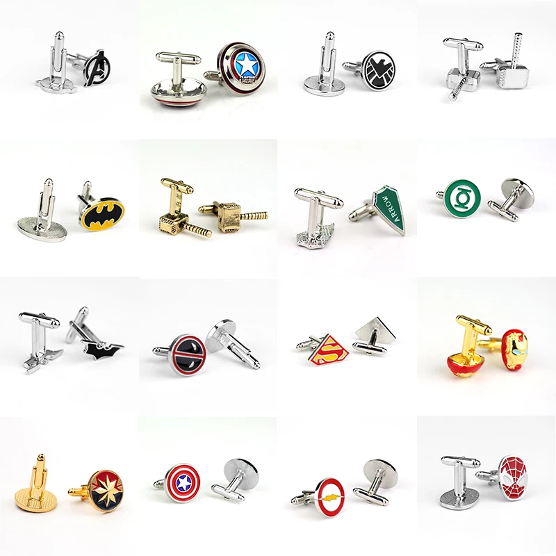

28 Style The Avengers 4 Captain America Cufflinks Thor Hammer Iron Man Superhero Batman Charms Cufflinks For Men Jewelry