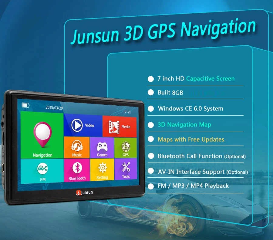 Junsun 7 inch HD samochodowy GPS Nawigacja FM Bluetooth AVIN Navitel 2018 najnowsze Europe map SAT NAV ciężarówka GPS Nawigatorzy samochodowe -