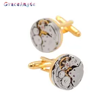 1Pair Watch Movement Cufflinks for immovable Stainless Steel Steampunk Gear Watch Mechanism Cuff links for Mens Relojes gemelos