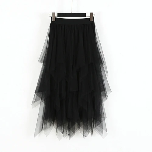 TIGENA, длинная юбка из тюля, Женская мода, весна-лето, высокая талия, плиссированная, макси юбка, женская, розовая, белая, черная, школьная юбка, солнце - Цвет: Черный
