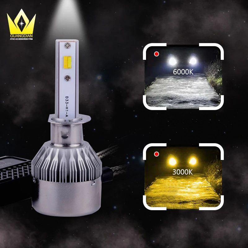 

New design car led headlight H1 h3 h7 h8 h9 h11 PGJ19 white/yellow double color LED Headlights Bulb Fog Light 12v 24v 4000lm