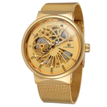 

FORSINING Men Watch New Stainless Steel Mesh Band Hand Wind Mechanical Male Wristwatch Skeleton Dial Reloj Hombre